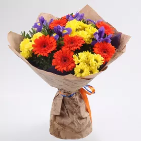 Сборный букет с герберами &laquo;Фейерверк&raquo; от интернет-магазина «Донна Роза» в Кемерове