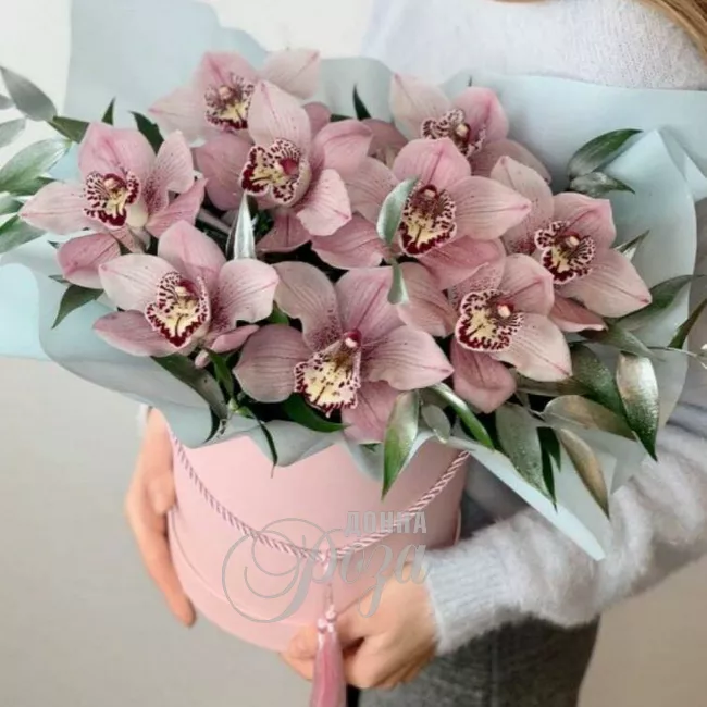 Композиция в шляпной коробке &laquo;Дикая орхидея&raquo;