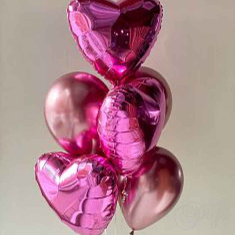 Набор гелиевых шаров розовые сердечки 6 штук